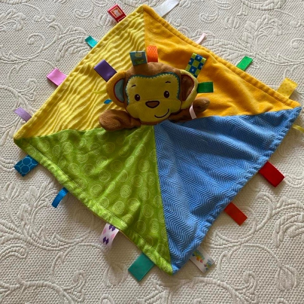 Taggies Monkey Lovey Colorful Ribbons Baby Blanket s24